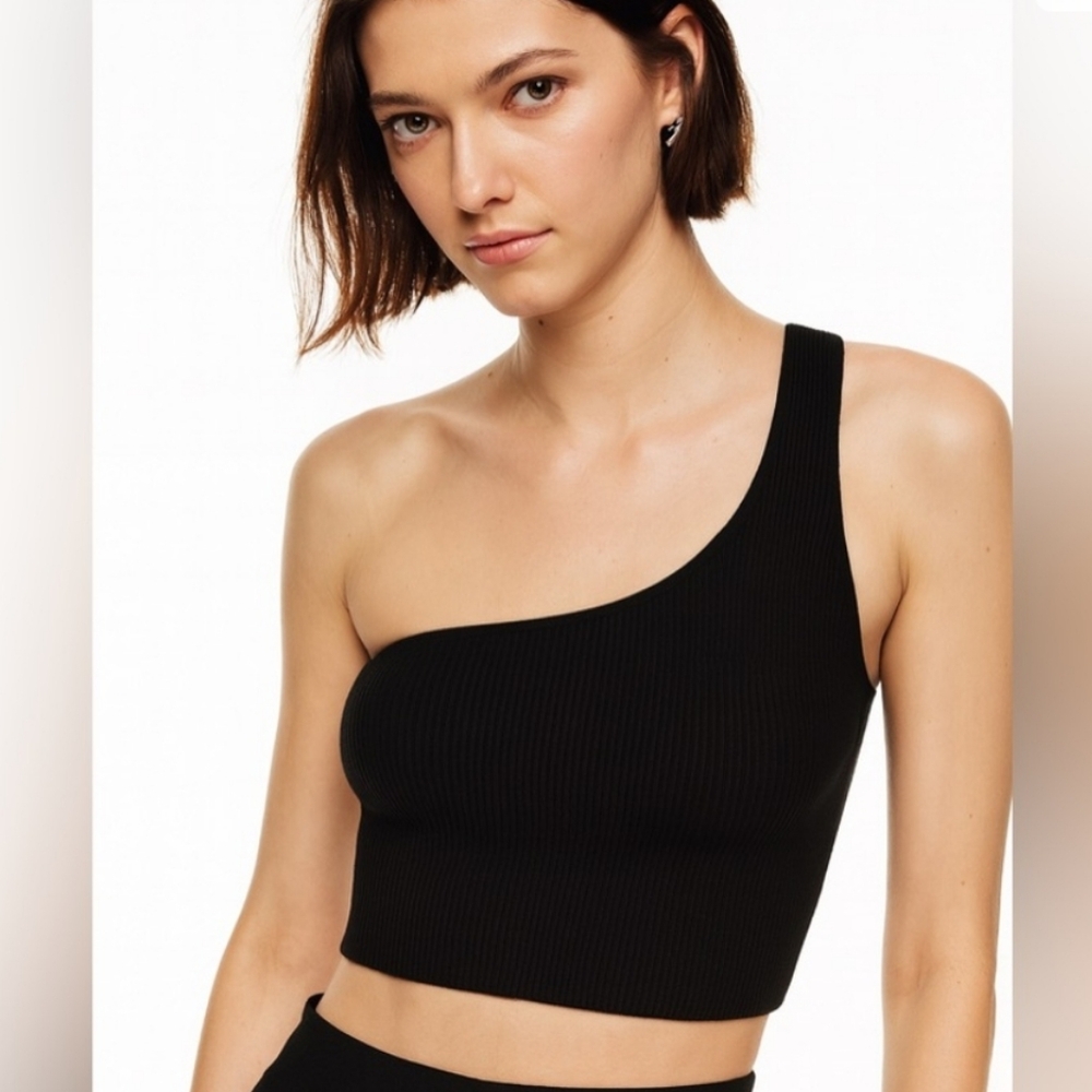 Aritzia BabatonSculpt Knit One-shoulder Cropped Tank Black